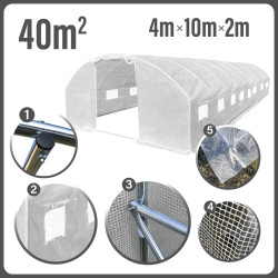 Tunel szklarniowy 40m2 PREMIUM white 4x10m grube rurki 25mm