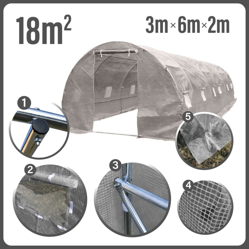 Tunel Szklarniowy 18m2 PREMIUM Grey 3x6m rurki 19mm