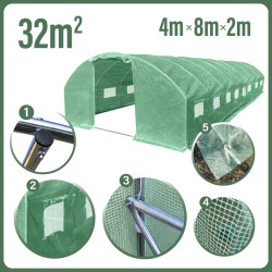 Tunel szklarniowy 32m2 PREMIUM green 4x8m 25mm
