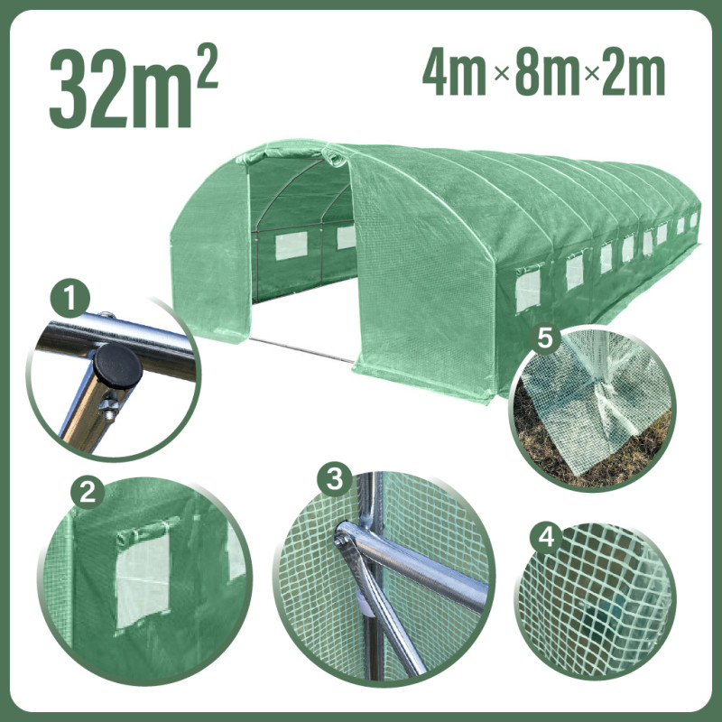 Tunel szklarniowy 32m2 PREMIUM green 4x8m 25mm