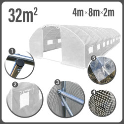 Tunel szklarniowy 32m2 PREMIUM White 4x8m 25mm