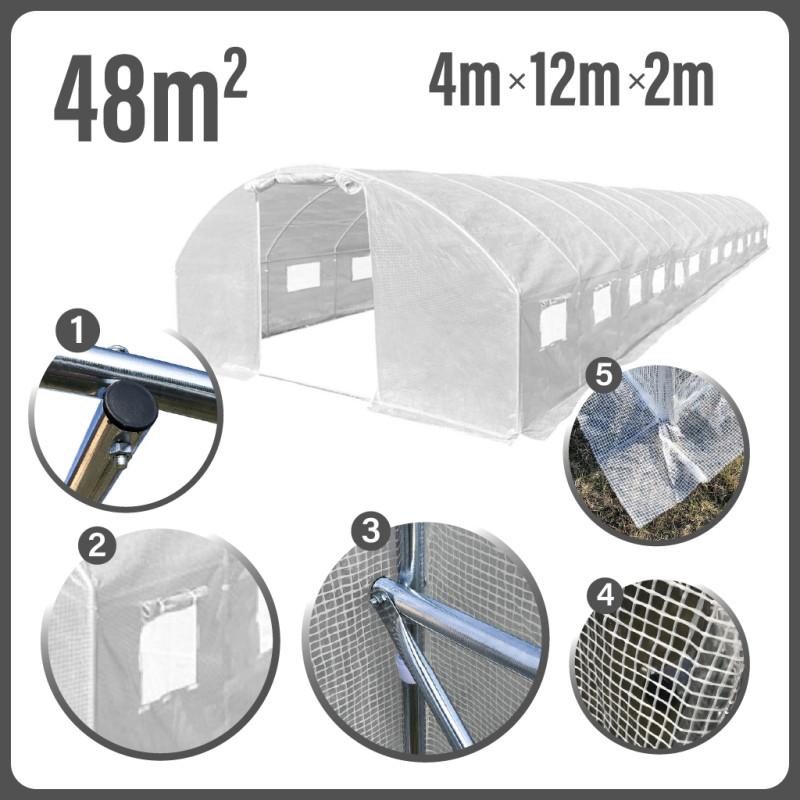 Tunel szklarniowy 48m2 PREMIUM white 4x12m 25mm