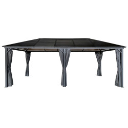 Pawilon ogrodowy brązowy z zasłonami szarymi 3x6xH2,7m Altana 18m2