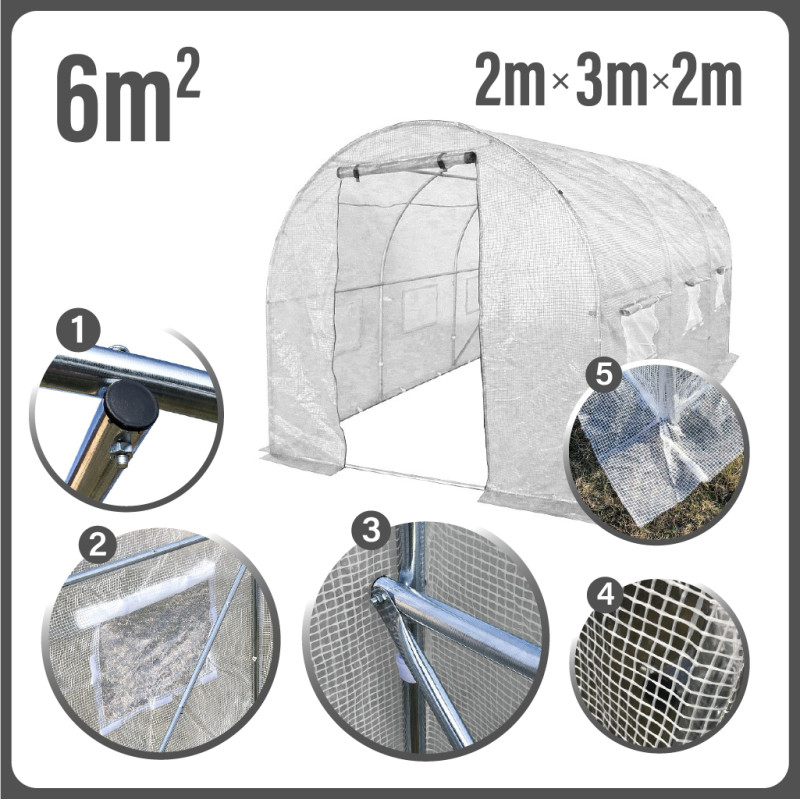 Tunel Szklarniowy 6m2 PREMIUM White 2x3m grube rurki 25mm