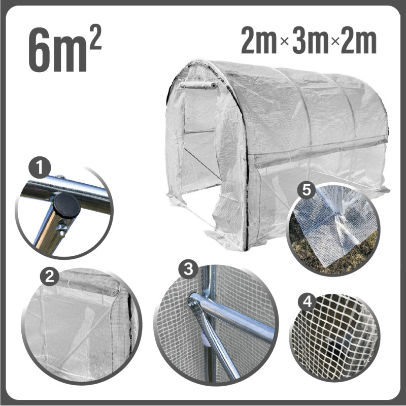 Tunel Szklarniowy 6m2 PREMIUM White 2x3m z siatką na insekty grube rurki 25mm