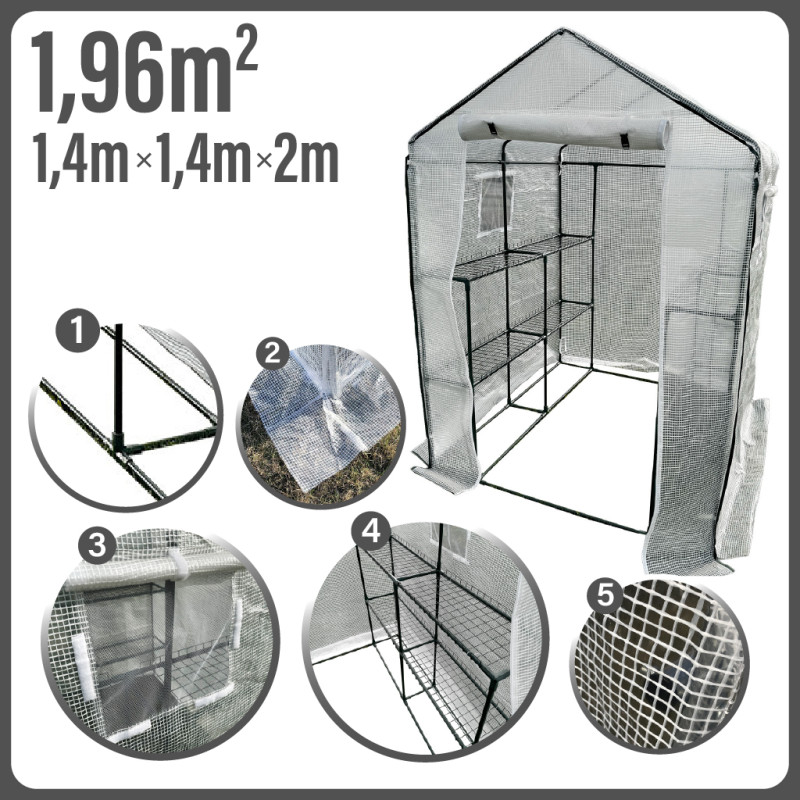 Mini tunel szklarniowy z półkami 1,4x1,4x2m biały