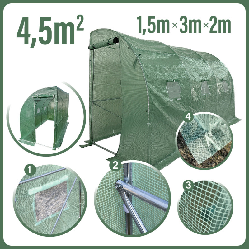 Tunel Szklarniowy 4,5m2 PREMIUM Green 3x1,5m przyścienny grube rurki 25mm