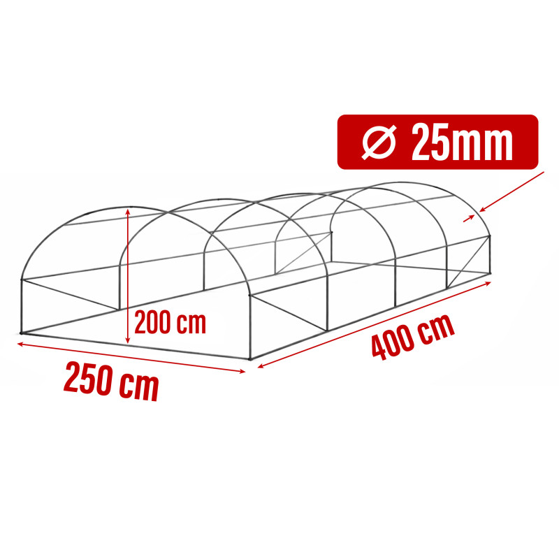 Tunel Szklarniowy 10m2 PREMIUM Green 2,5x4m grube rurki 25mm