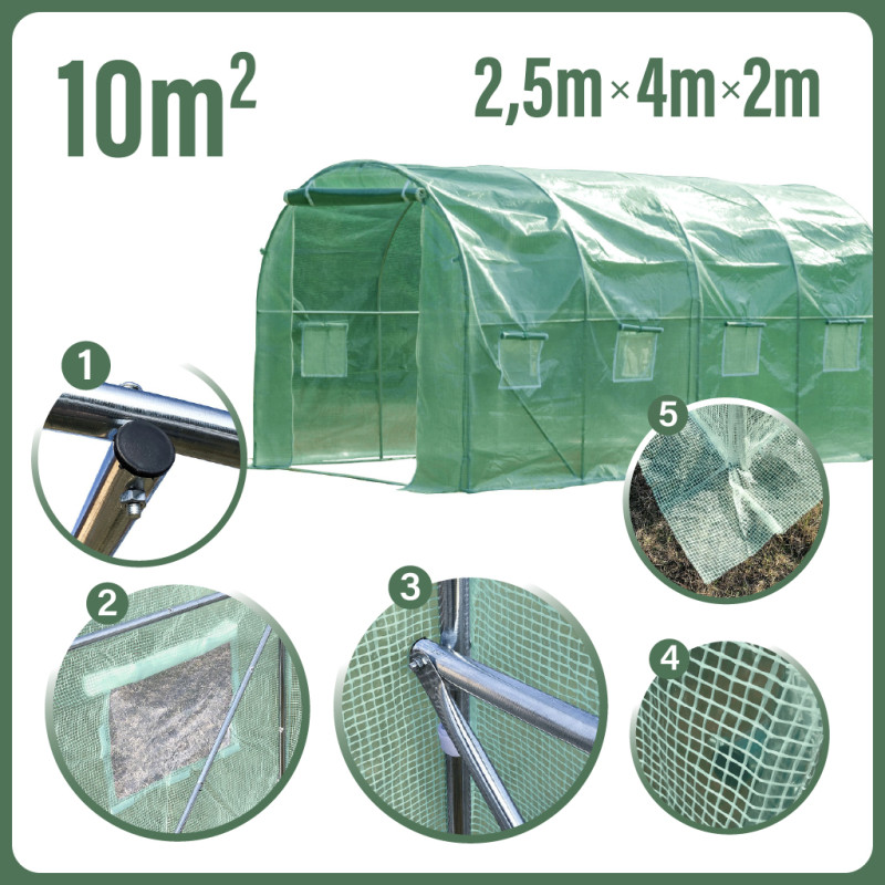 Tunel Szklarniowy 10m2 PREMIUM Green 2,5x4m grube rurki 25mm