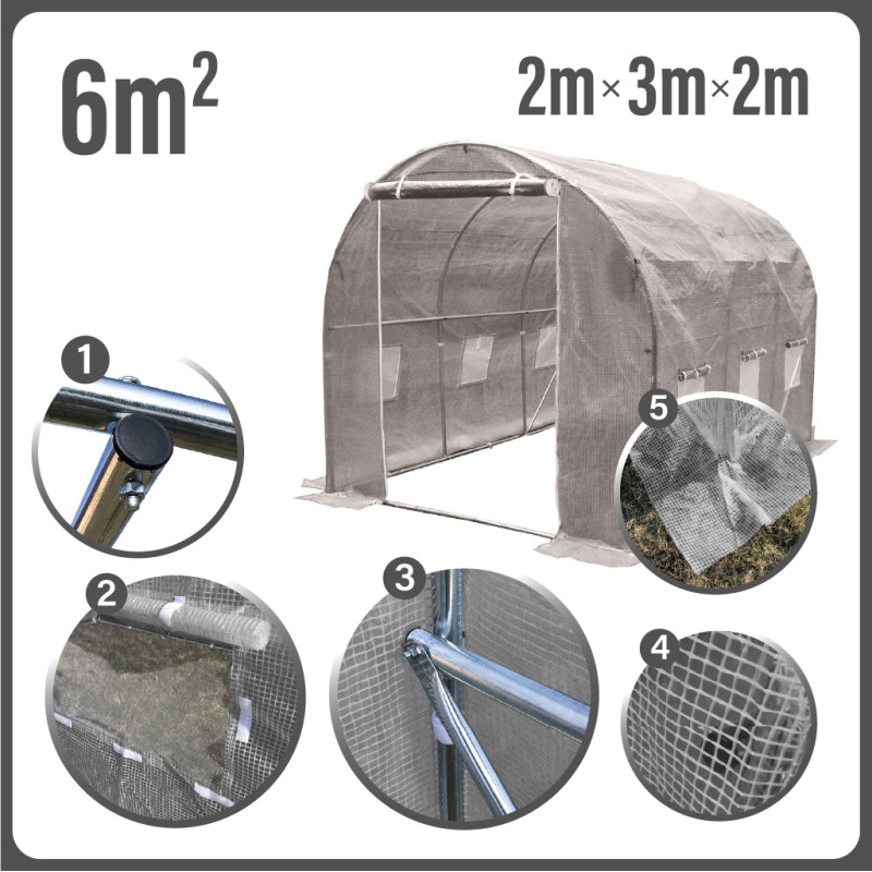 Tunel Szklarniowy 6m2 PREMIUM Grey 2x3m rurki 19mm