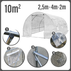 Tunel Szklarniowy 10m2 PREMIUM White 2,5x4m rurki 19mm