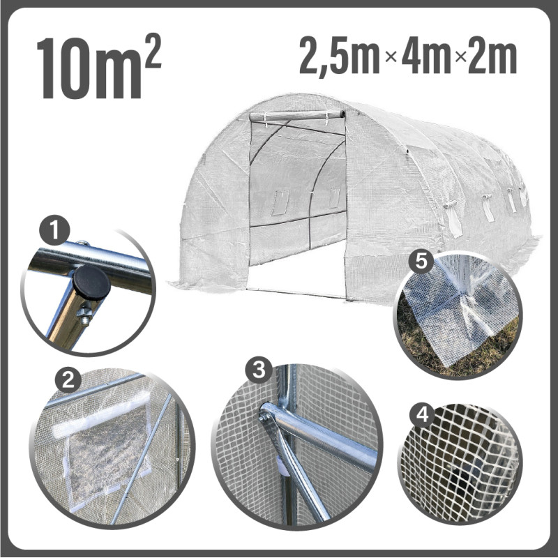 Tunel Szklarniowy 10m2 PREMIUM White 2,5x4m rurki 19mm