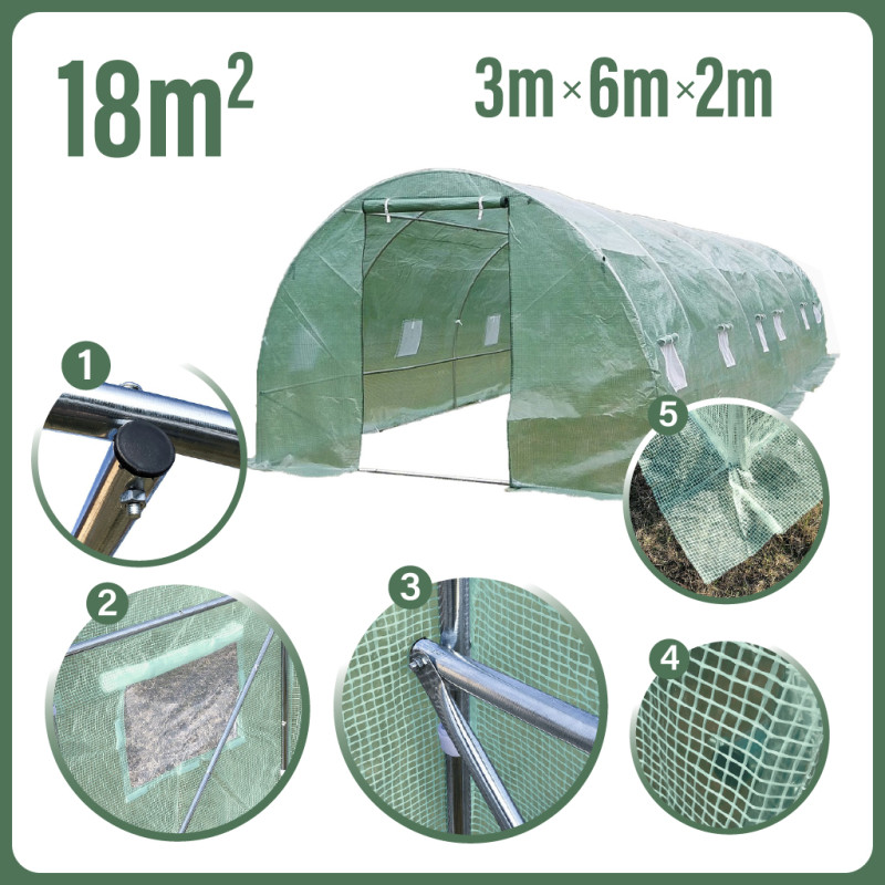 Tunel Szklarniowy 18m2 PREMIUM Green 3x6m rurki 19mm