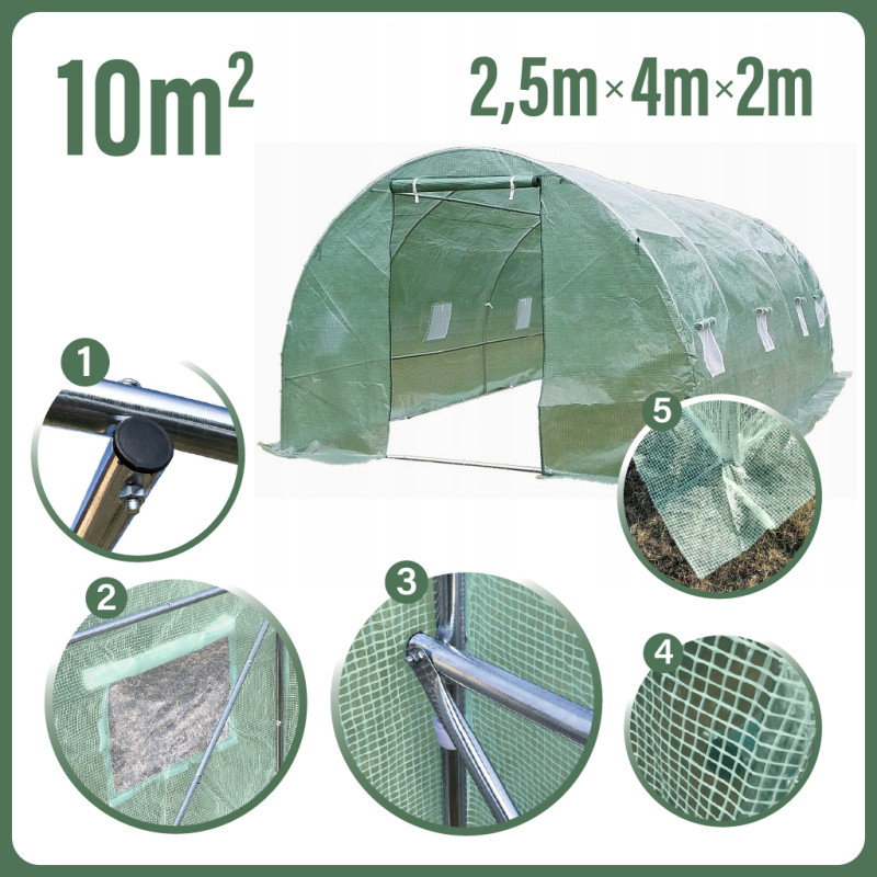 Tunel Szklarniowy 10m2 Green 2,5x4m rurki 19mm