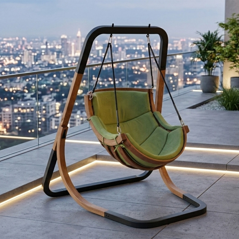 Fotel Alpha z Daszkiem Zielony - bujak ogrodowy