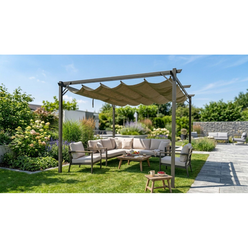 Metalowa pergola do ogrodu 3x4m beżowa