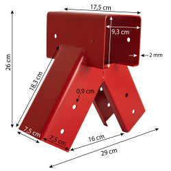 Łącznik Huśtawki Kwadratowy Kąt 90° 9x9 cm Czerwony