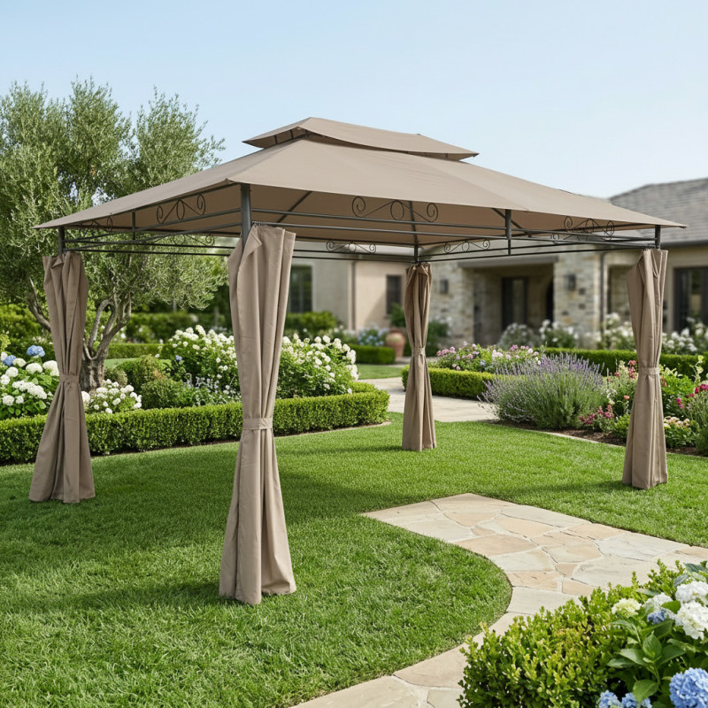 Pawilon Ogrodowy Altana 3x4m Beżowy z materiałowymi ściankami 12mkw