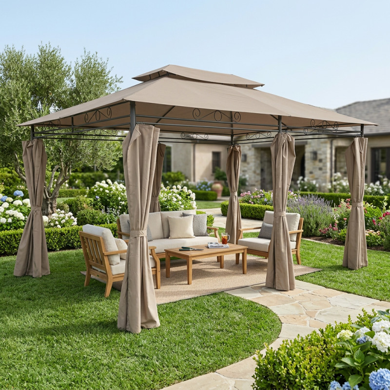 Pawilon Ogrodowy Altana 3x4m Beżowy z materiałowymi ściankami 12mkw