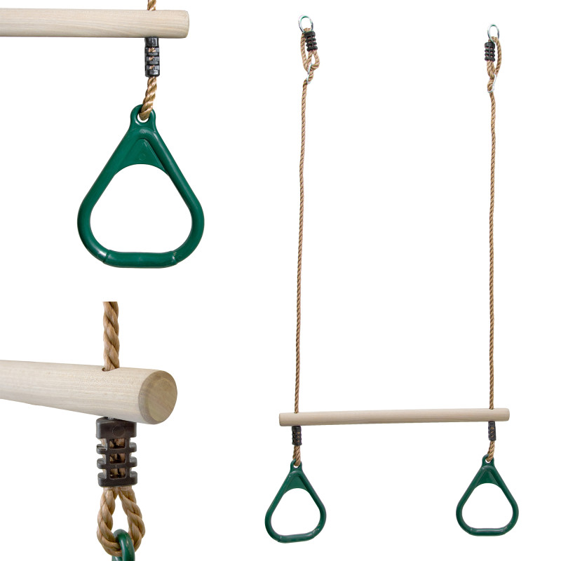 Drewniany Trapez do huśtawki z uchwytami w kolorze ciemnozielonym