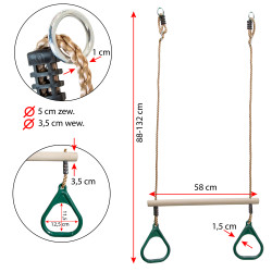 Drewniany Trapez do huśtawki z uchwytami w kolorze ciemnozielonym