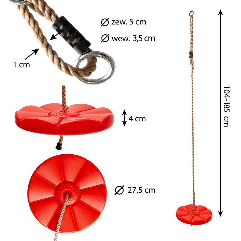 Huśtawka Linowa Siedzisko Kwiatek Czerwone