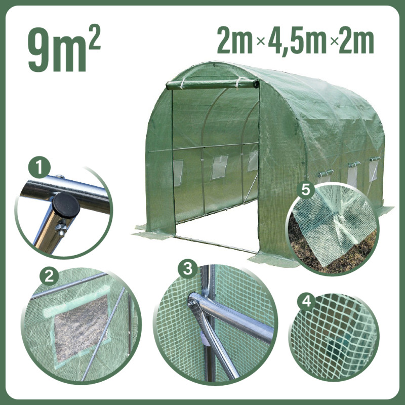 Tunel Szklarniowy 9m2 PREMIUM Green 2x4,5m grube rurki 25mm