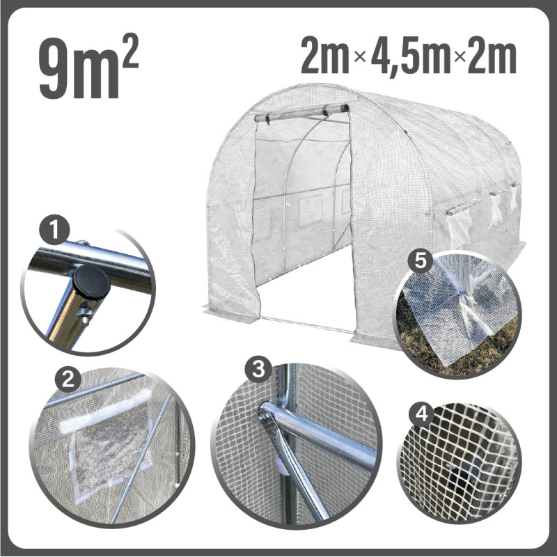Tunel Szklarniowy 9m2 PREMIUM White 2x4,5m grube rurki 25mm