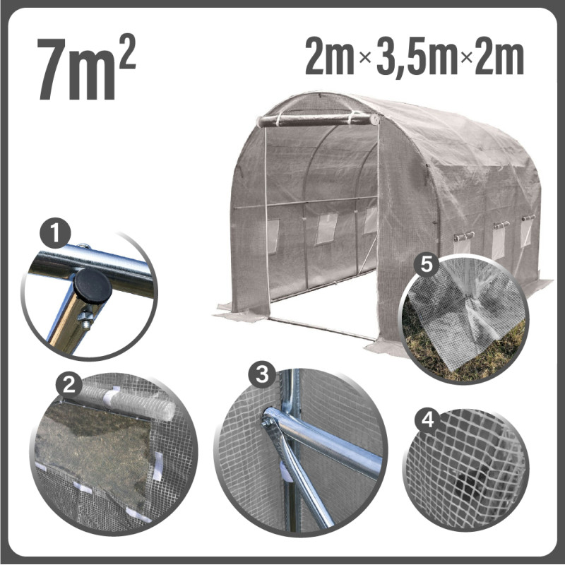 Tunel Szklarniowy 7m2 PREMIUM Grey 2x3,5m grube rurki 25mm