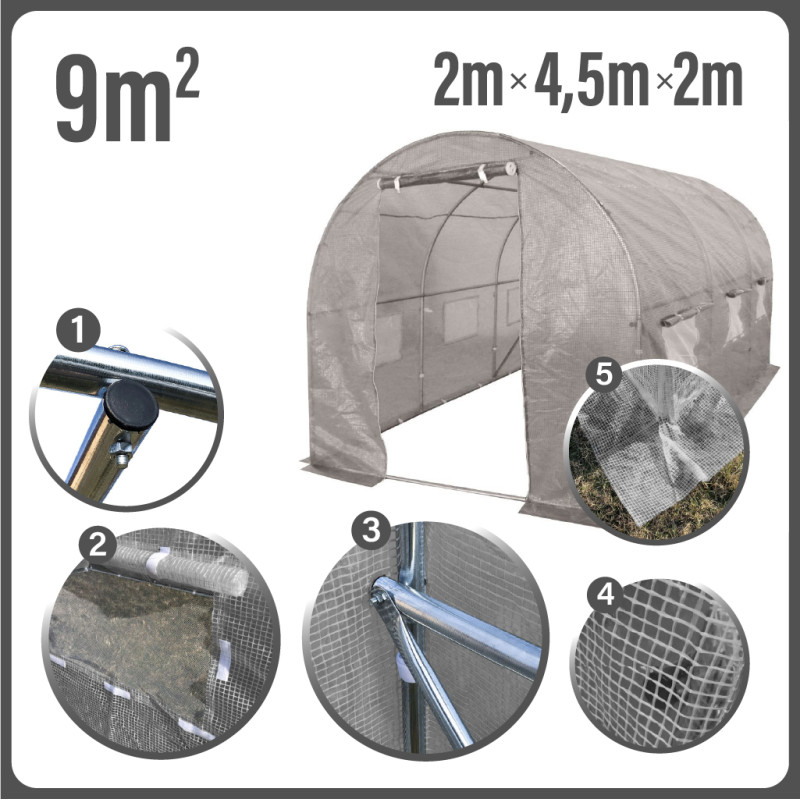 Tunel Szklarniowy 9m2 PREMIUM Grey 2x4,5m grube rurki 25mm