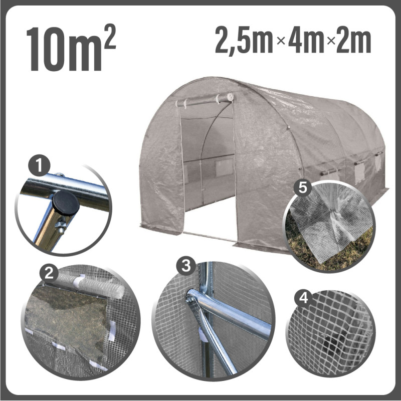 Tunel Szklarniowy 10m2 PREMIUM Grey 2,5x4m grube rurki 25mm