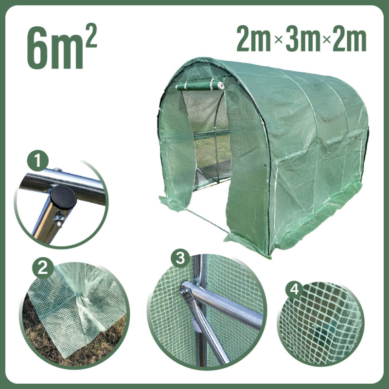 Tunel Szklarniowy 6m2 PREMIUM Green 2x3m z siatką na insekty grube rurki 25mm