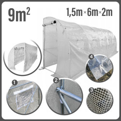 Tunel Szklarniowy 9m2 PREMIUM White 6x1,5m przyścienny grube rurki 25mm