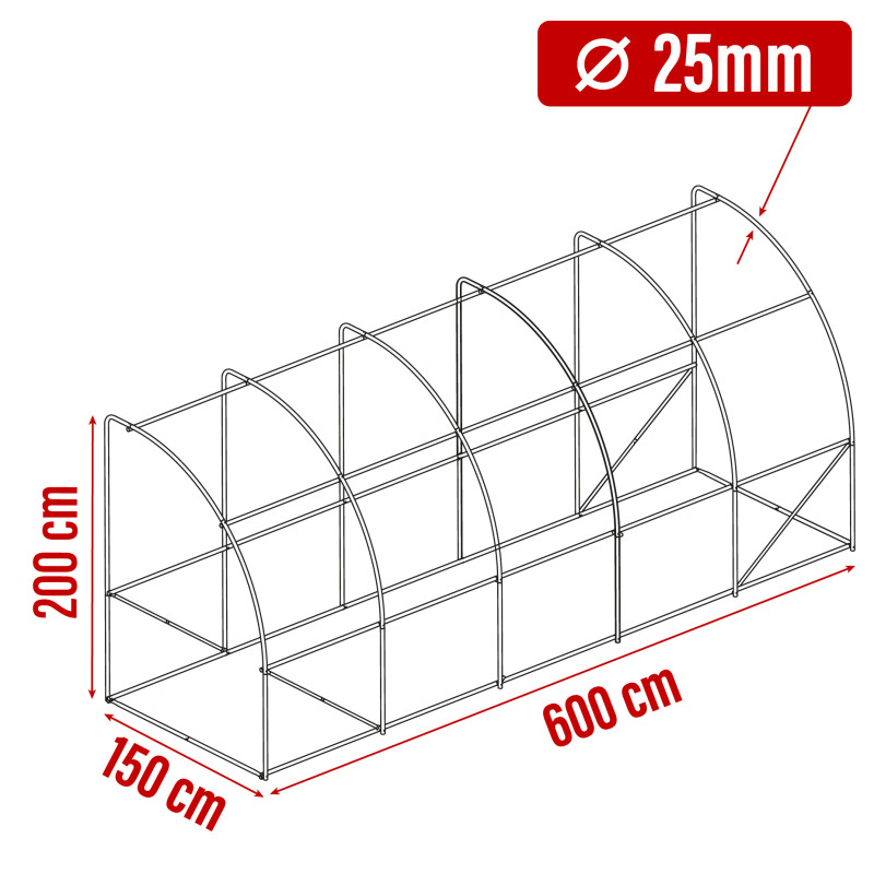 Tunel Szklarniowy 9m2 PREMIUM Green 6x1,5m przyścienny grube rurki 25mm