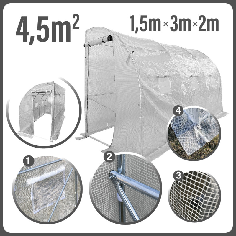 Tunel Szklarniowy 4,5m2 PREMIUM White 3x1,5m przyścienny grube rurki 25mm