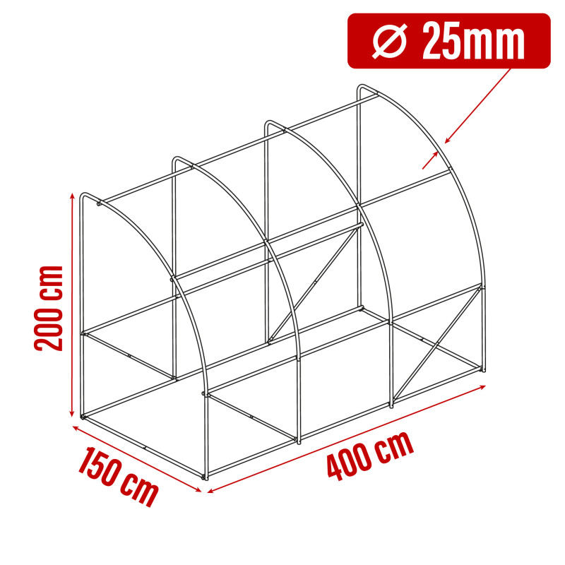 Tunel Szklarniowy 6m2 PREMIUM White 4x1,5m przyścienny grube rurki 25mm