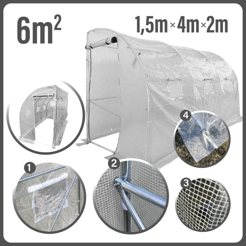 Tunel Szklarniowy 6m2 PREMIUM White 4x1,5m przyścienny grube rurki 25mm