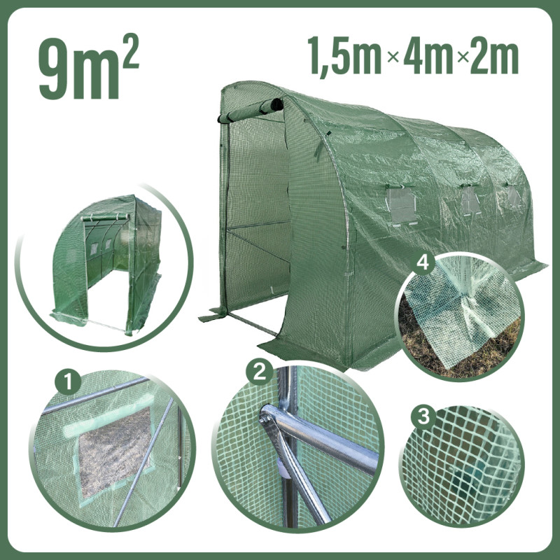 Tunel Szklarniowy 6m2 PREMIUM Green 4x1,5m przyścienny grube rurki 25mm