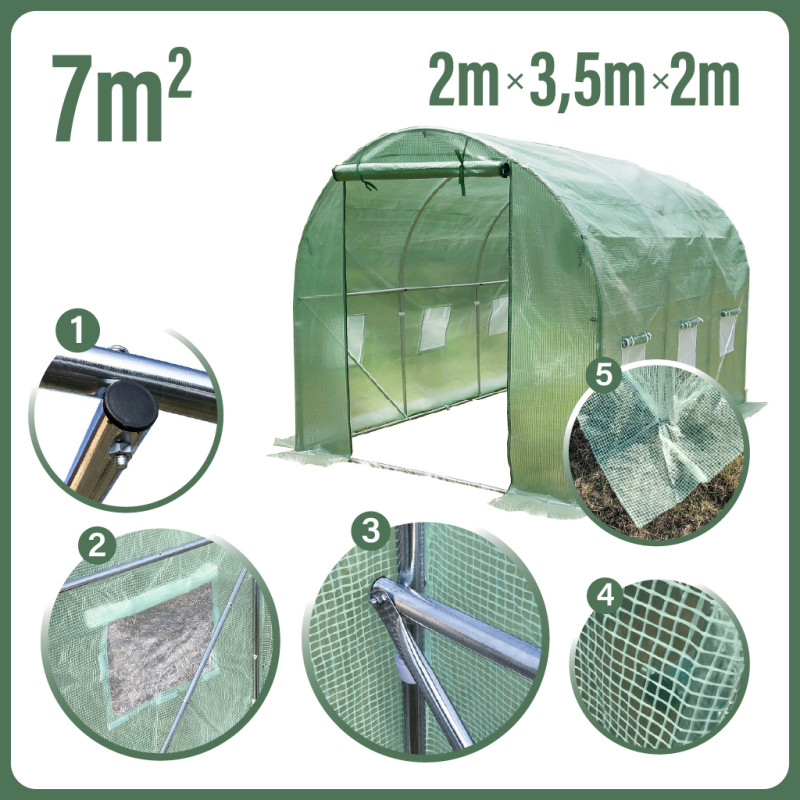 Tunel Szklarniowy 7m2 PREMIUM Green 2x3,5m grube rurki 25mm