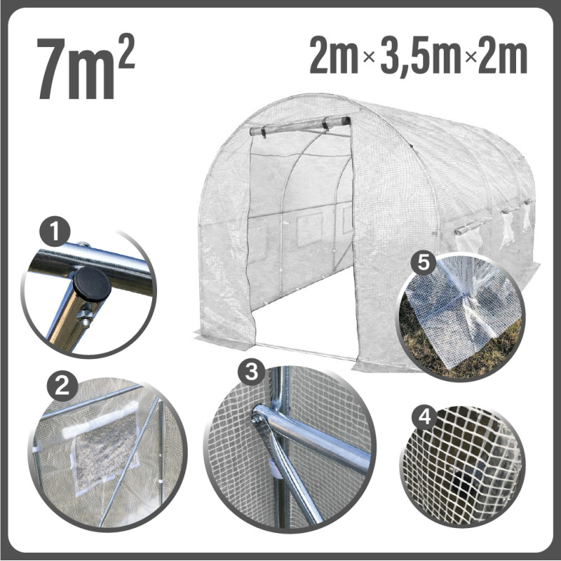 Tunel Szklarniowy 7m2 PREMIUM White 2x3,5m rurki 19mm