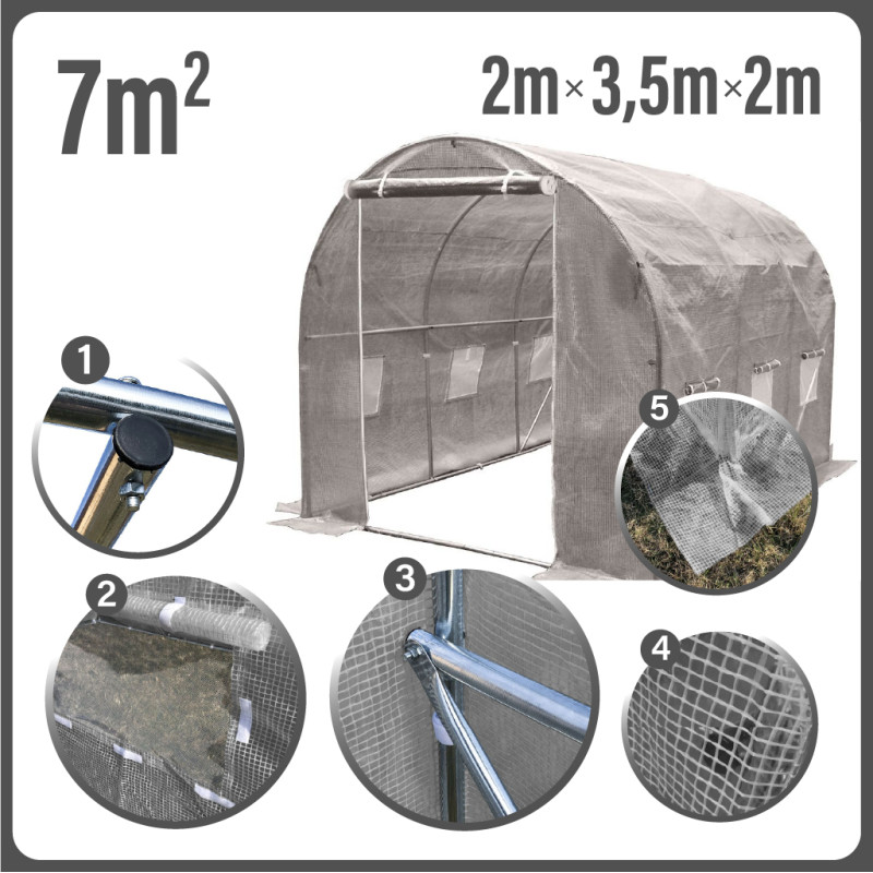 Tunel Szklarniowy 7m2 PREMIUM Grey 2x3,5m rurki 19mm