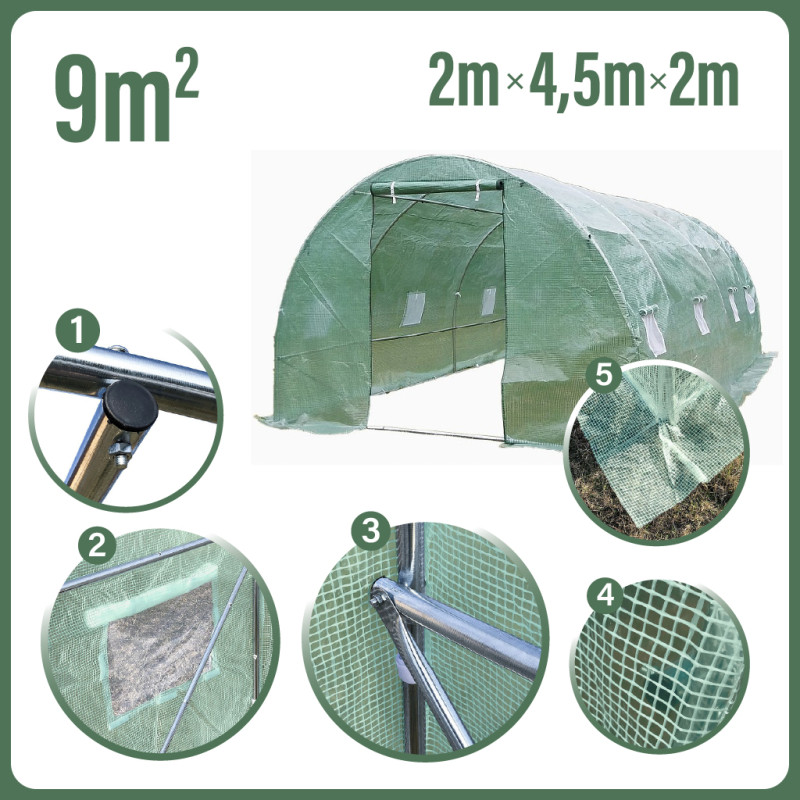 Tunel Szklarniowy 9m2 PREMIUM Green 2x4,5m rurki 19mm