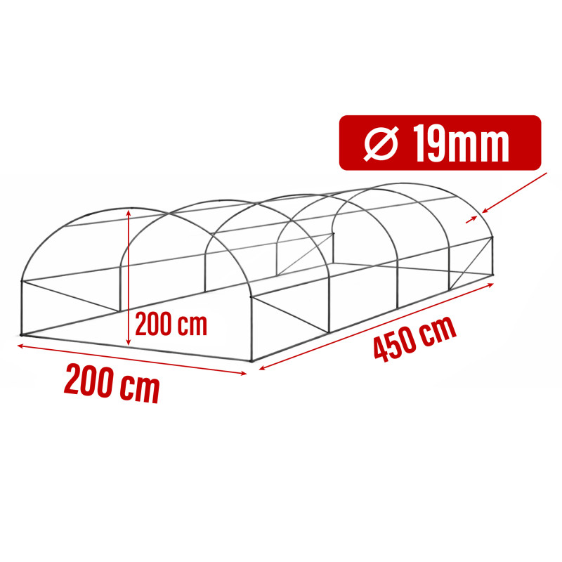 Tunel Szklarniowy 9m2 PREMIUM White 2x4,5m rurki 19mm