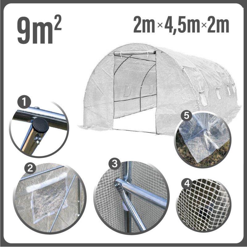 Tunel Szklarniowy 9m2 PREMIUM White 2x4,5m rurki 19mm