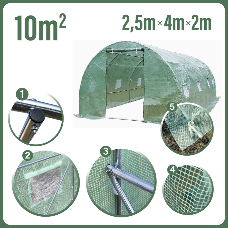Tunel Szklarniowy 10m2 PREMIUM Green 2,5x4m rurki 19mm
