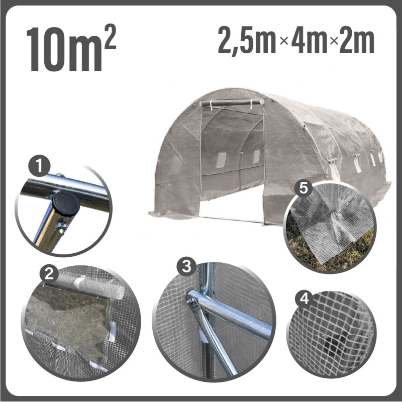 Tunel Szklarniowy 10m2 PREMIUM Grey 2,5x4m rurki 19mm