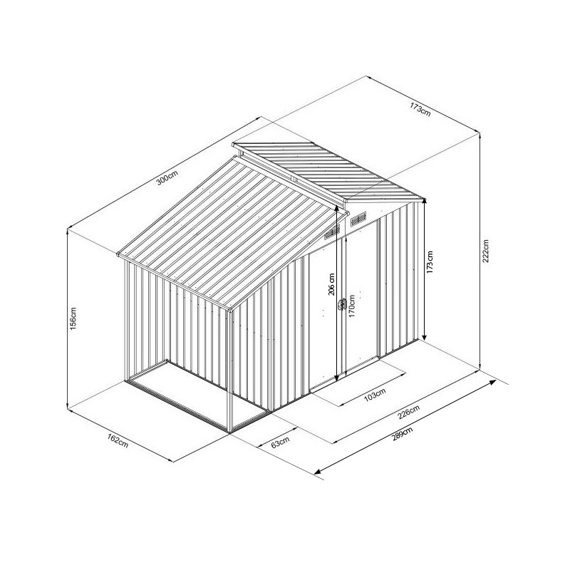 Stalowy domek narzędziowy 5m2 z drewutnią i świetlikiem 173x300x222 cm narzędziownia blaszak