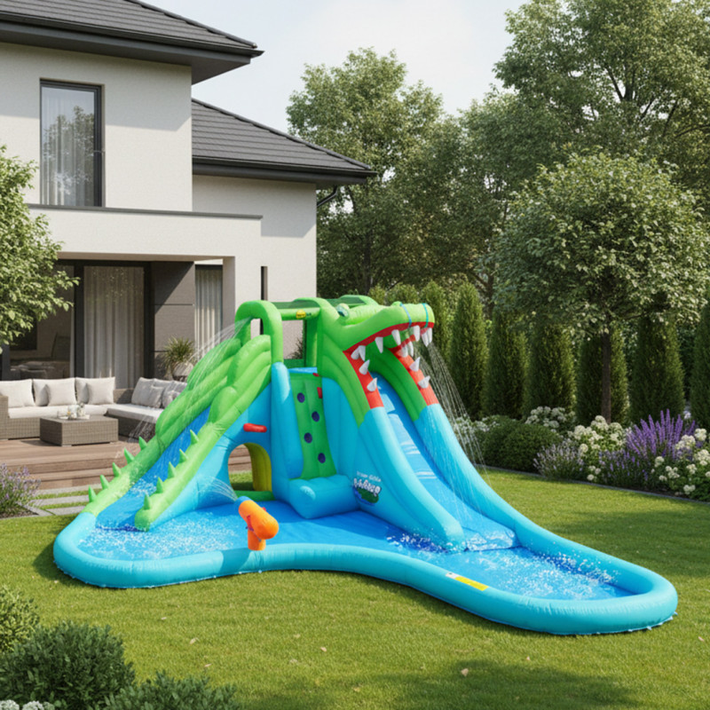 Dmuchany duży zamek WODNY KROKODYL trampolina HappyHop 2w1