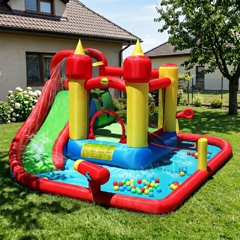 Dmuchany Duży ZAMEK WODNY trampolina HappyHop 2w1