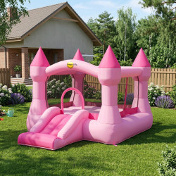 Dmuchany ZAMEK PINK duży trampolina HappyHop dmuchawa